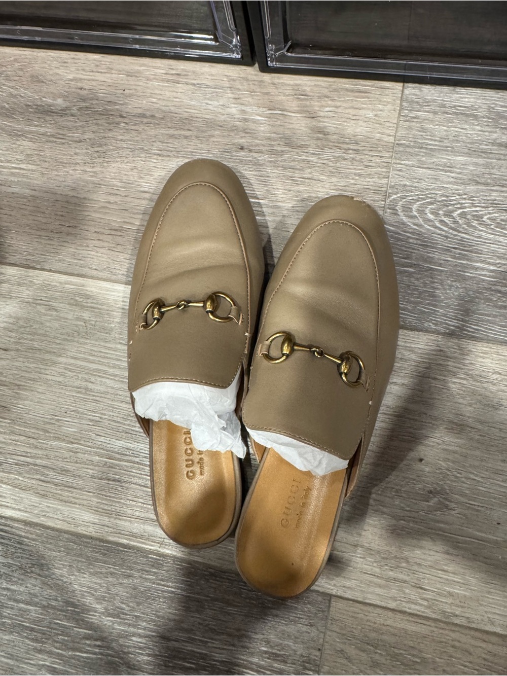 Gucci Taupe Leather Princetown Mules